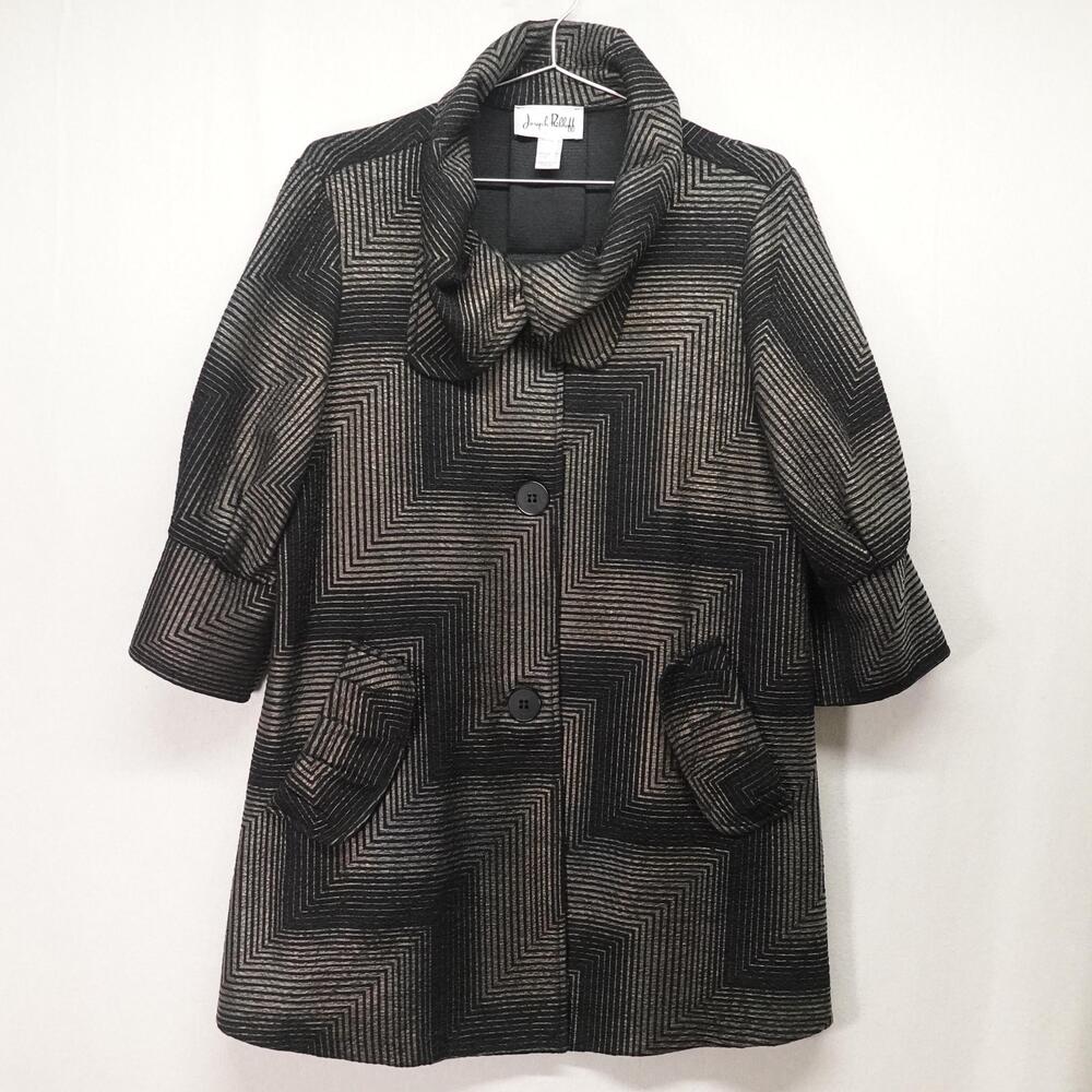 Joseph Ribkoff Jacket Womens 8 Black Geometric Knit Lightweight Collared Pockets